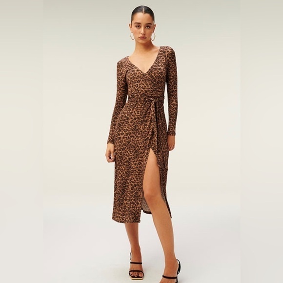 Good American Daynight Midi Wrap Dress Leopard Print - Picture 1 of 9